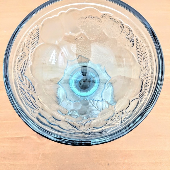 Aqua blue fruit embossed small pedestal bowl - Picture 2 of 8